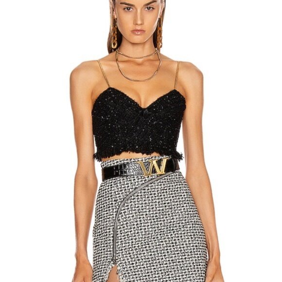 Alexander Wang Black Tweed Fray Bra Tank Top